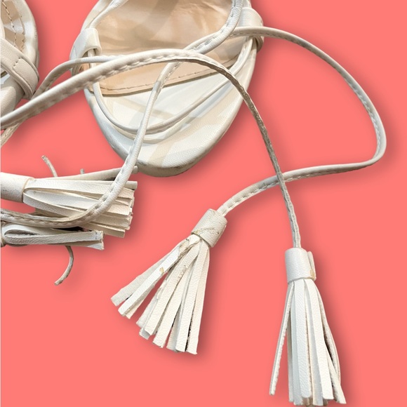 PLT Rosaline White Tassel Lace Up Heels - Picture 4 of 4